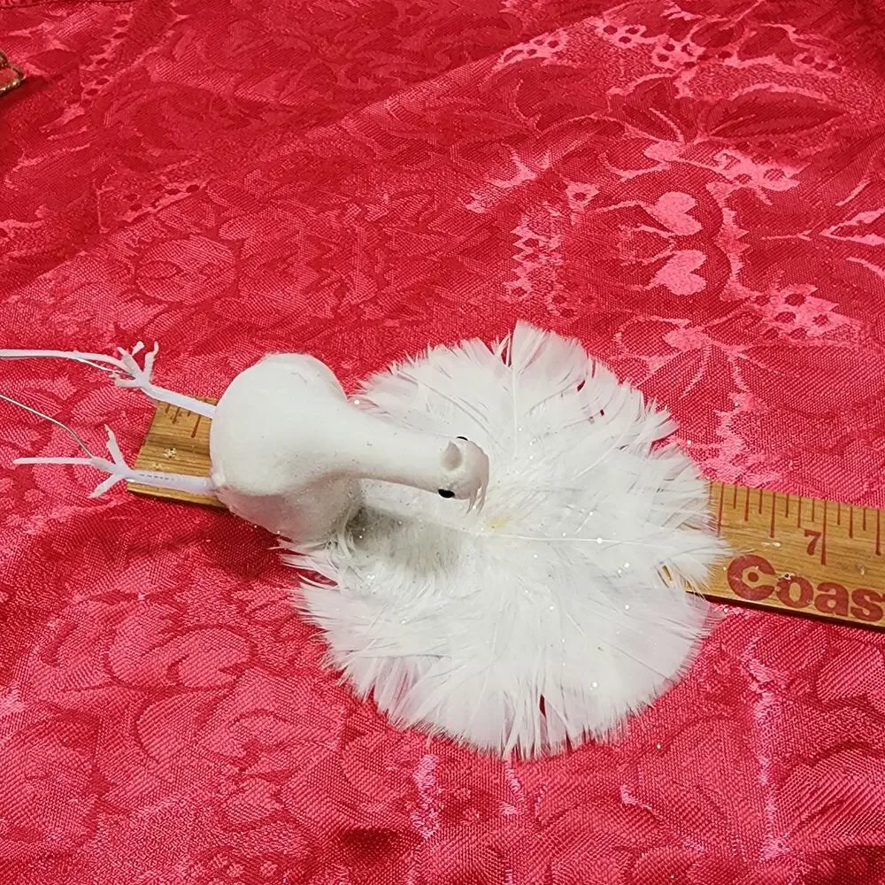 2x White Feather Plumed Peacock Bird Decorations Christmas Tree Wire Pick Stands